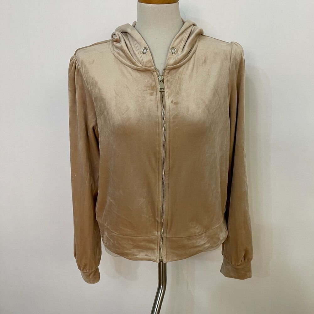 Magaschoni Hooded Hoodie Sweater Medium Beige Long Sleeve Full Zip